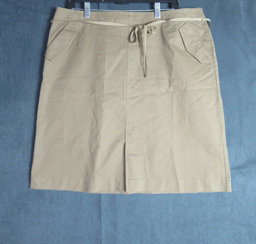 Talbots Skirt Womens 18 Tan Khaki A Line Geek Secretary Office Safari Pockets